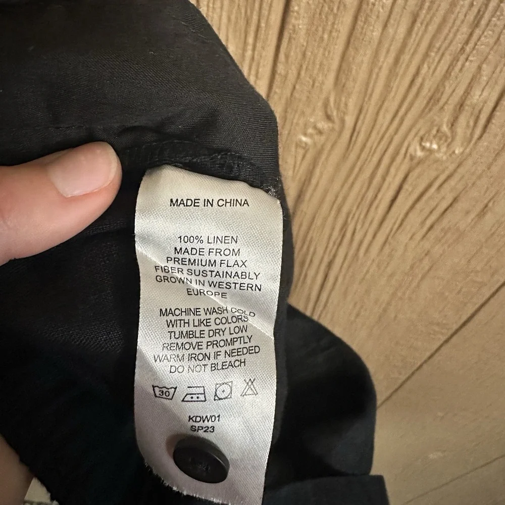 Quince Women's 100% European Black Linen Square Neck Light Weight Jumpsuit Sz L